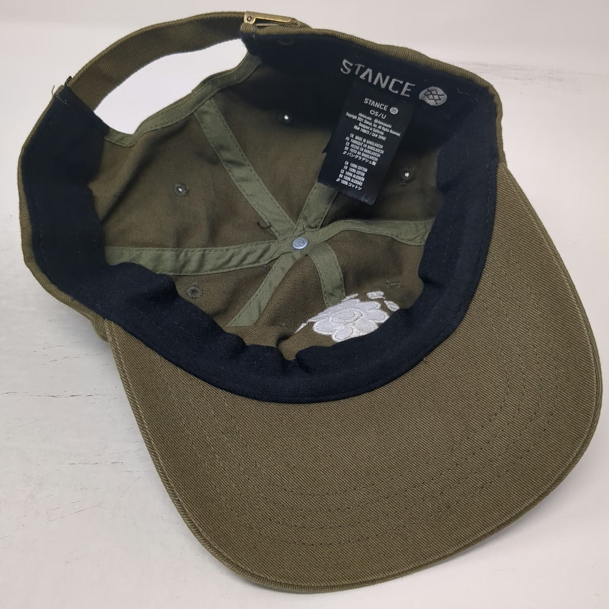 Stance Baseball Cap Green One Size Slideback Embroidered Flower Smiley Hat