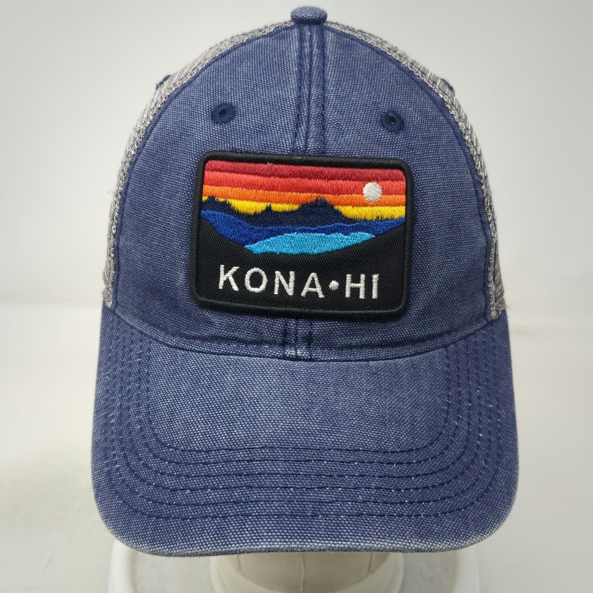 Legacy Trucker Hat Blue Gray One Size Kona HI Hawaii Sunset Mountain Patch Mesh