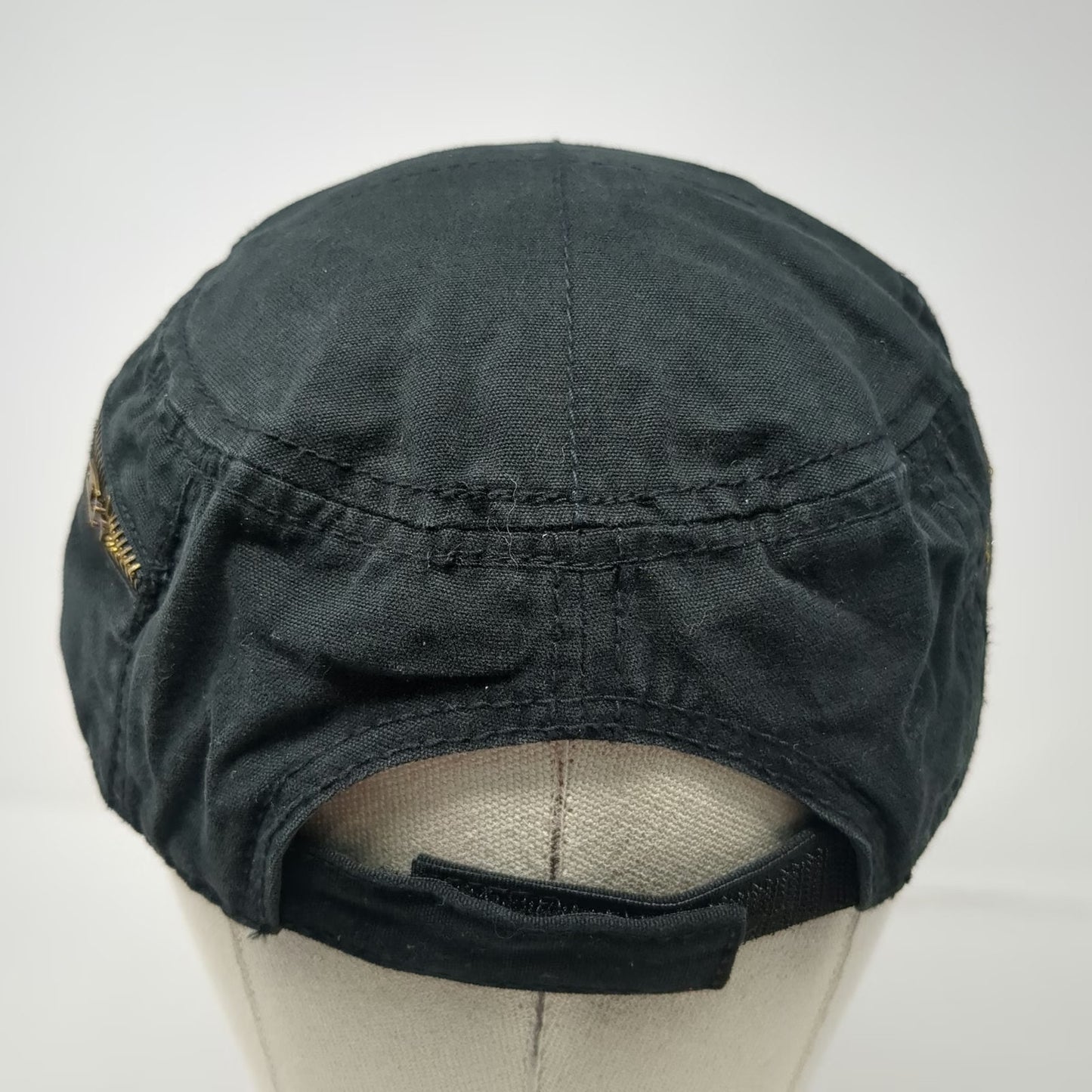 Caesars Black Army Cap One Size Side Zipper Embroidered Strapback Cotton Hat