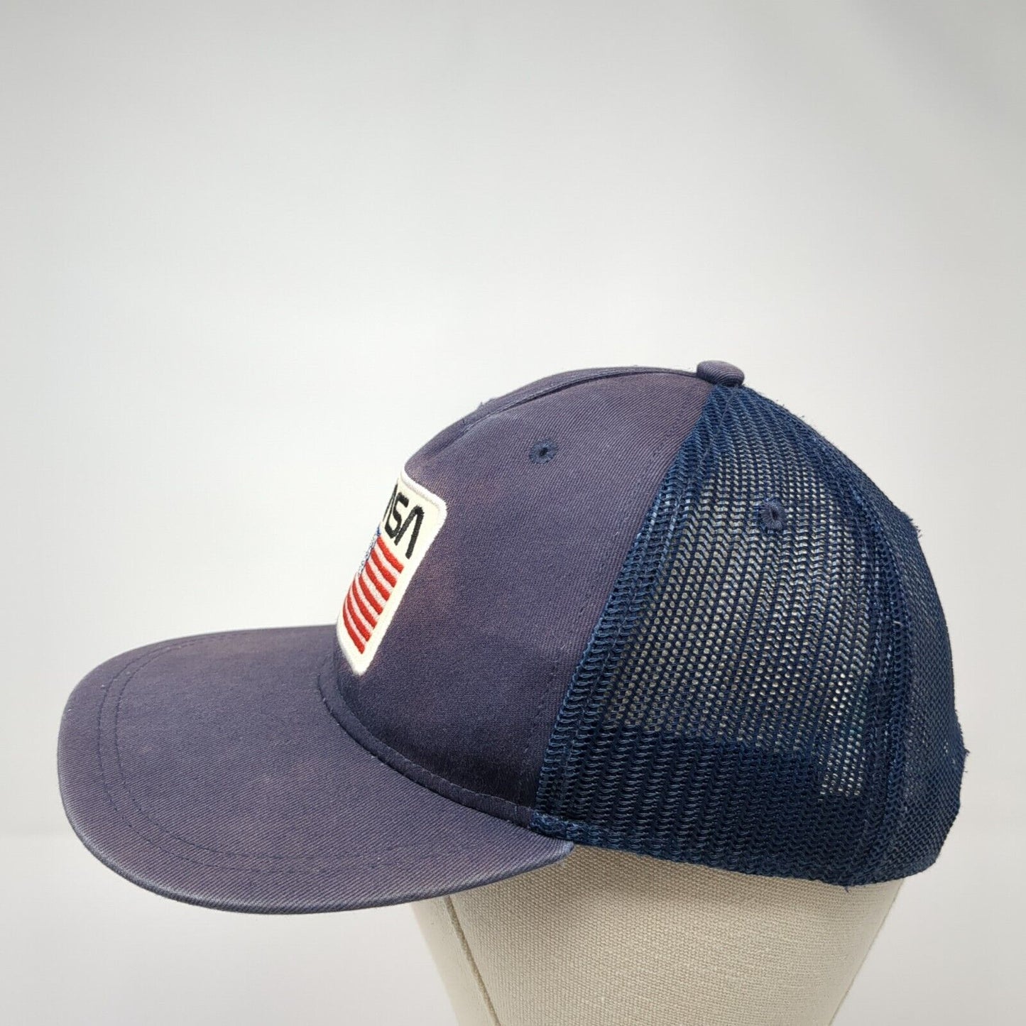 NASA USA Flag Snapback Mesh Back Trucker Hat Blue One Size Adjustable