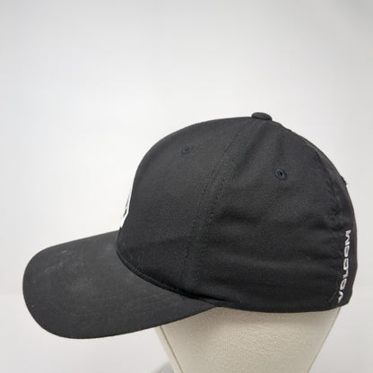 Volcom Fitted Hat Black S/M Embroidered Vented Holes 6 Panel Flexfit