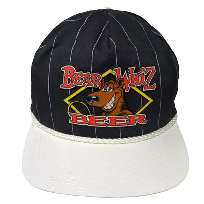 San Sun Bear Whiz Beer Hat 5 Panel Black White Pinstripe Rope Snapback Vintage