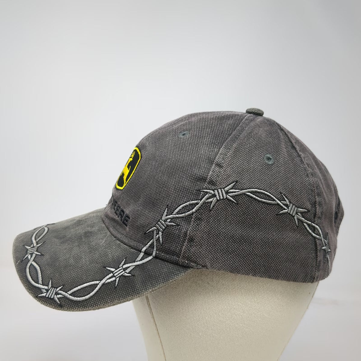 John Deere Gray Baseball Cap One Size Barbed Wire Strapback Hat Graphic Logo