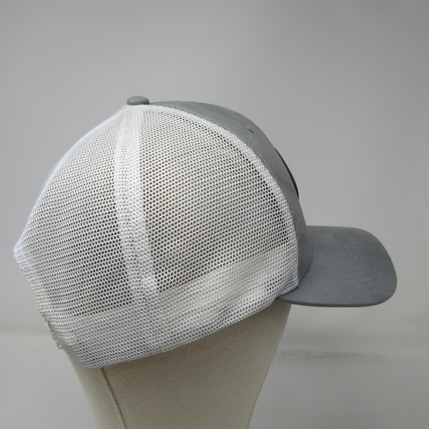 GOAT USA Trucker Hat Gray One Size Leather Patch Mesh Back Snapback Goat Logo