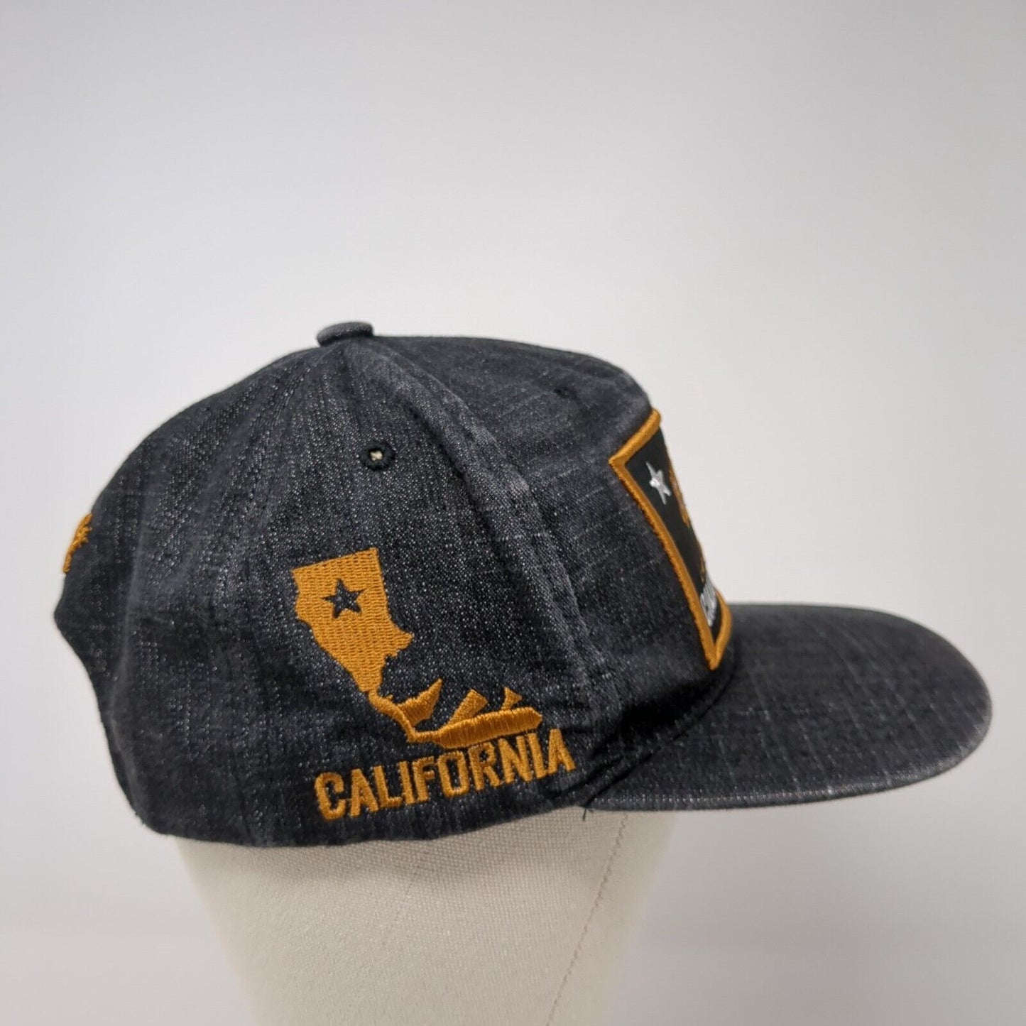 California Republic Bear Snapback Hat Gray One Size Embroidered Denim