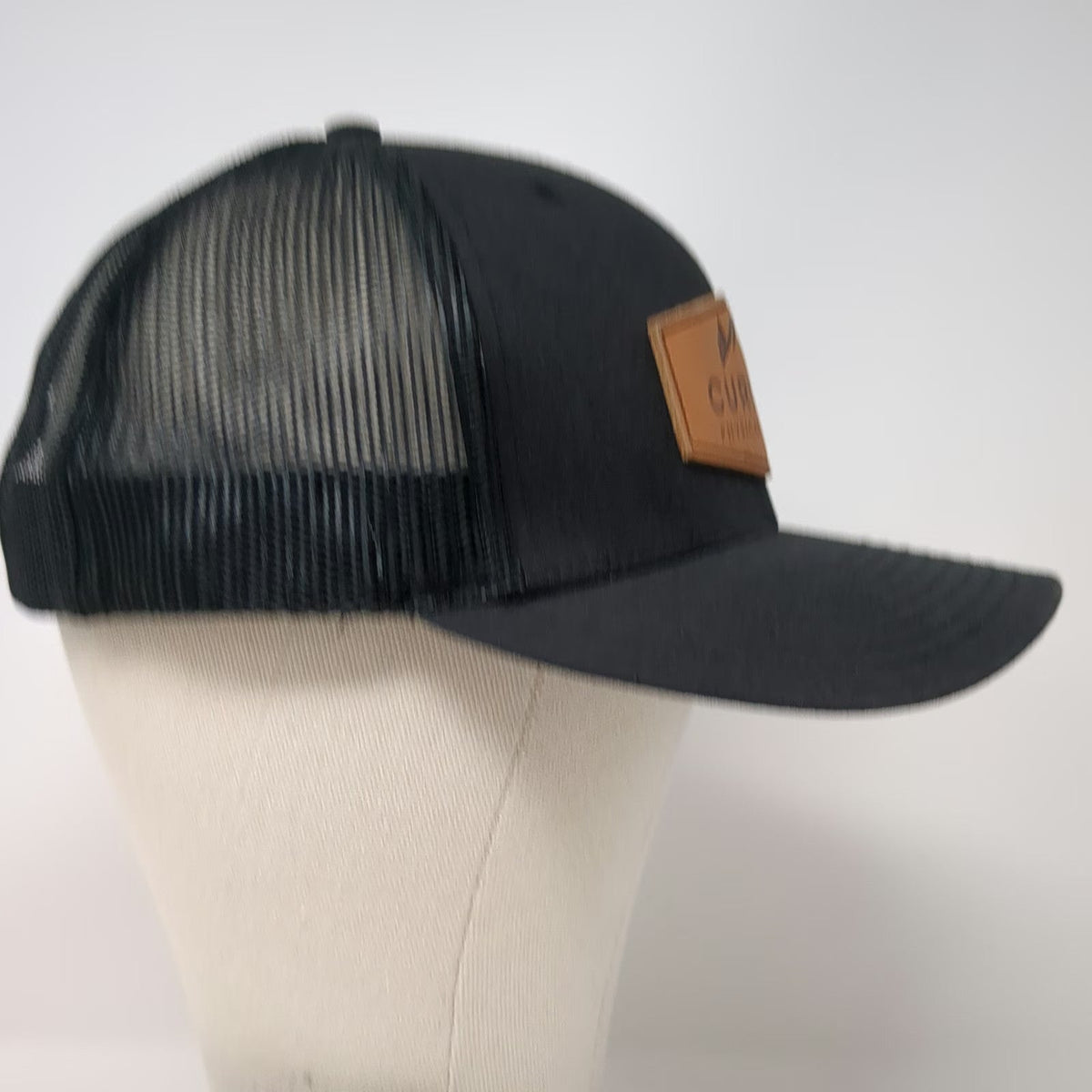 Richardson Trucker Hat Black One Size Mesh Snapback Leather Patch Mountains
