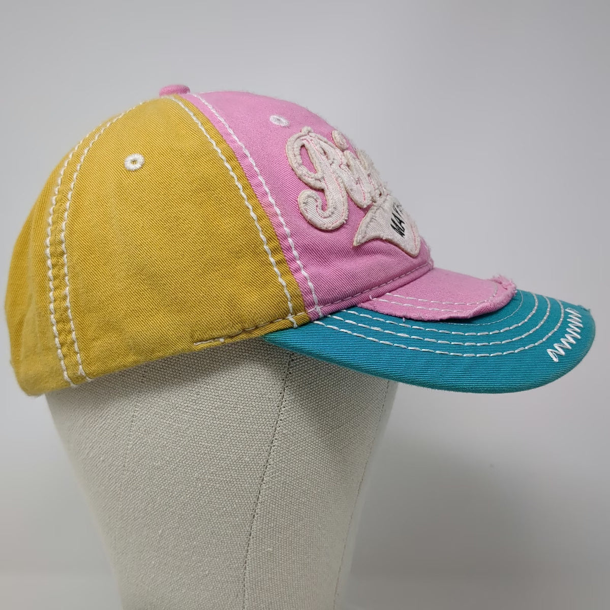 Cotton & Beach Baseball Cap Pink Blue Yellow One Size Riviera Maya Distressed