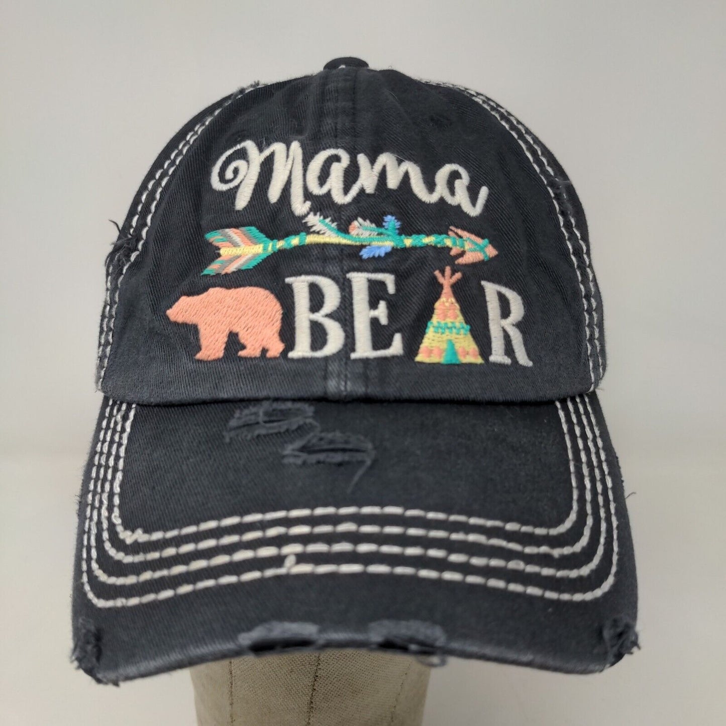 KB Ethos Women's Strapback Hat Blue Adjustable Embroidered Mama Bear Distressed