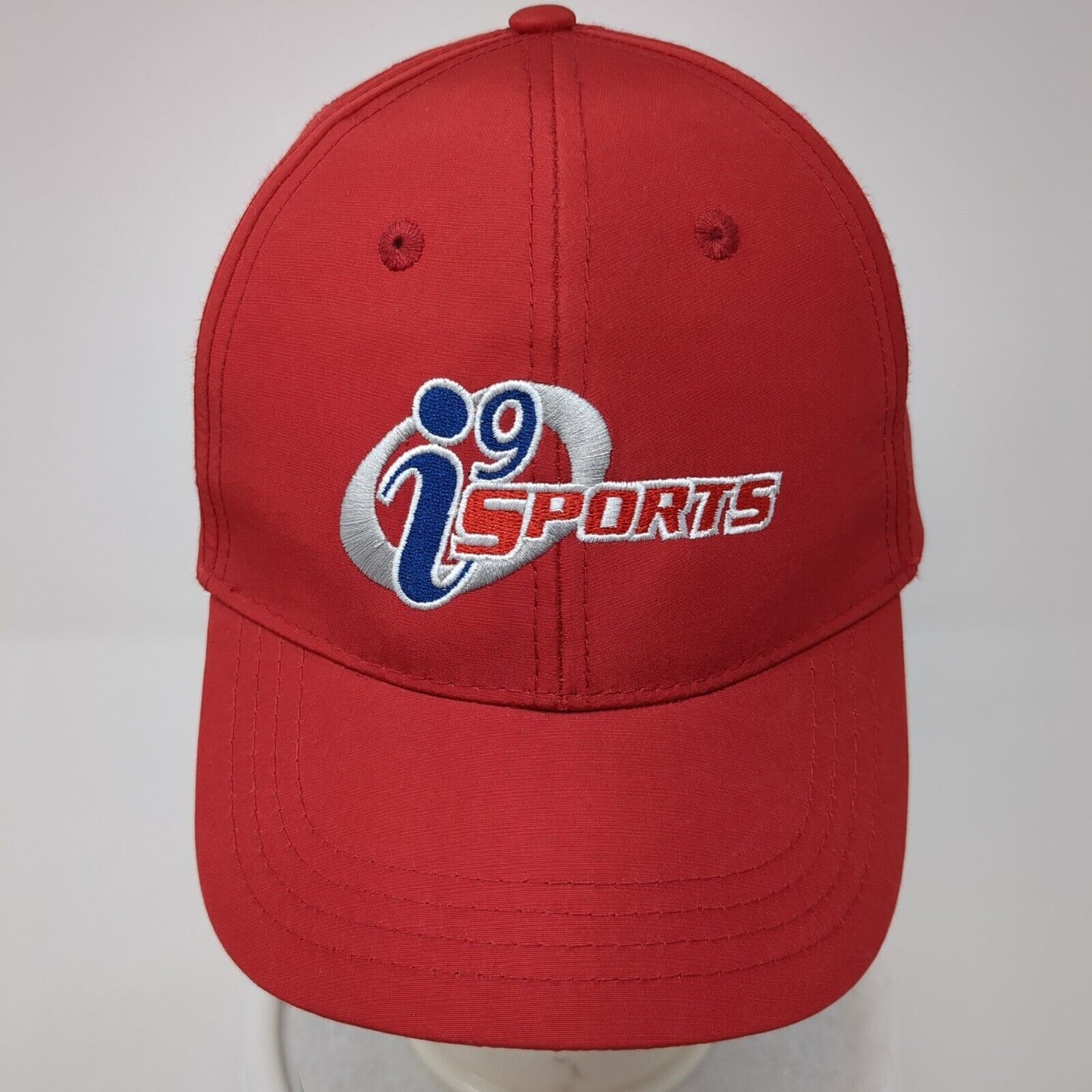 i9 Sports Strapback Hat Red OS Adjustable Embroidered Vented Holes Polyester