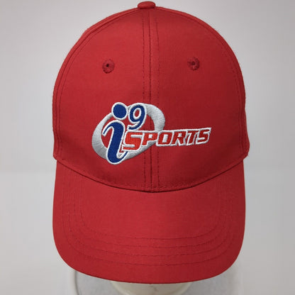i9 Sports Strapback Hat Red OS Adjustable Embroidered Vented Holes Polyester