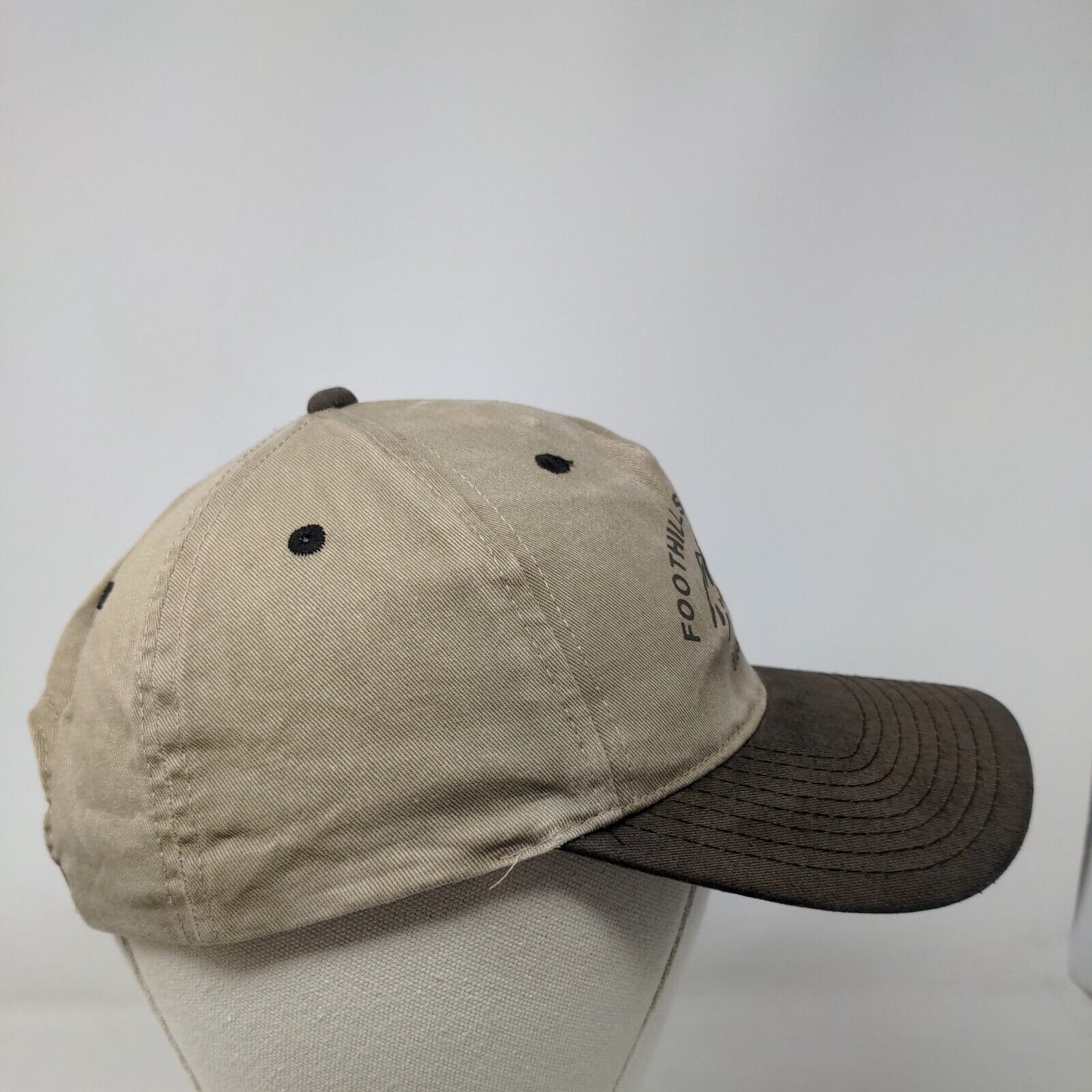 Foothills Insurance Snapback Hat Tan OSFA Adjustable Vented Holes Cobra
