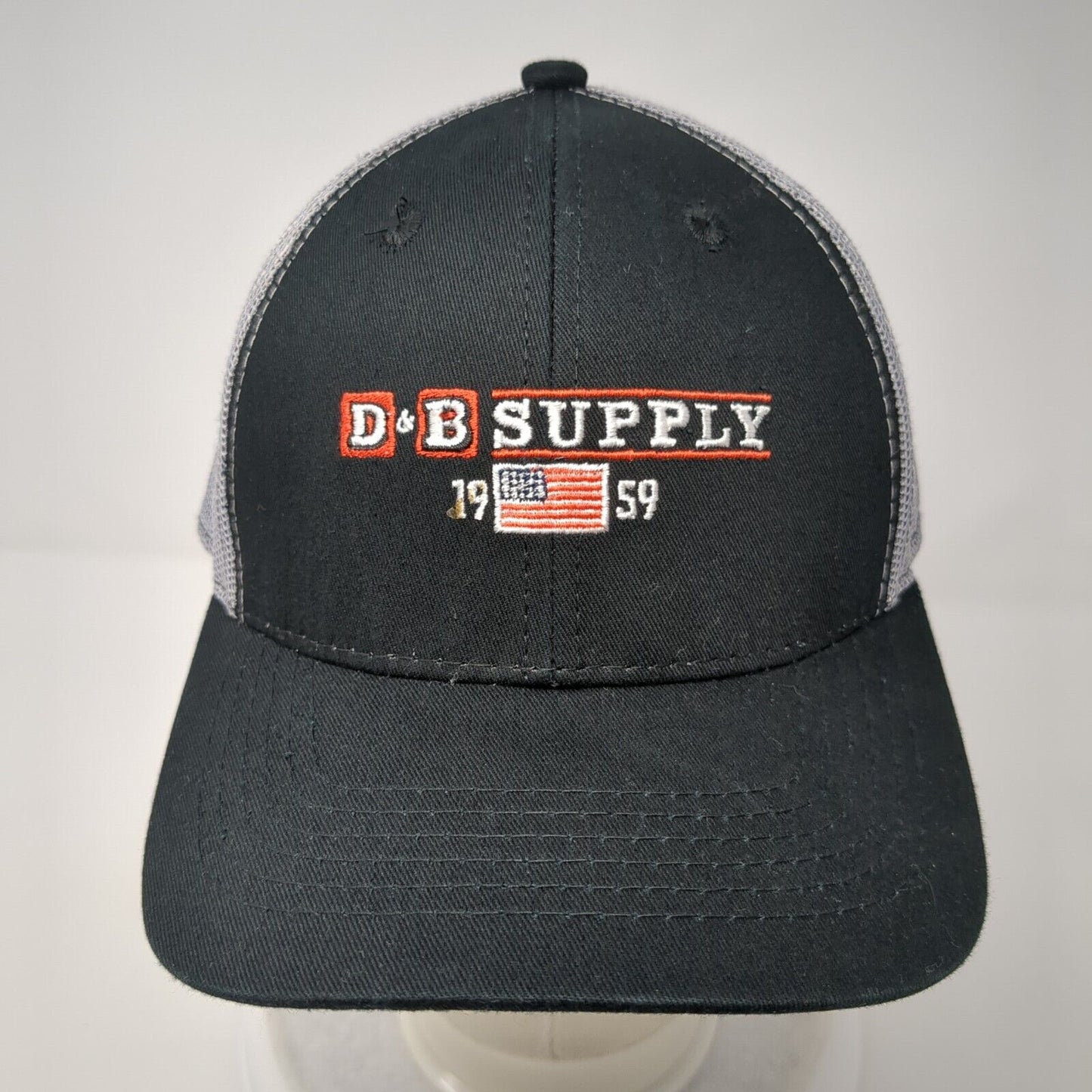 D&B Supply 1959 USA Flag Snapback Trucker Hat Black One Size Mesh Back