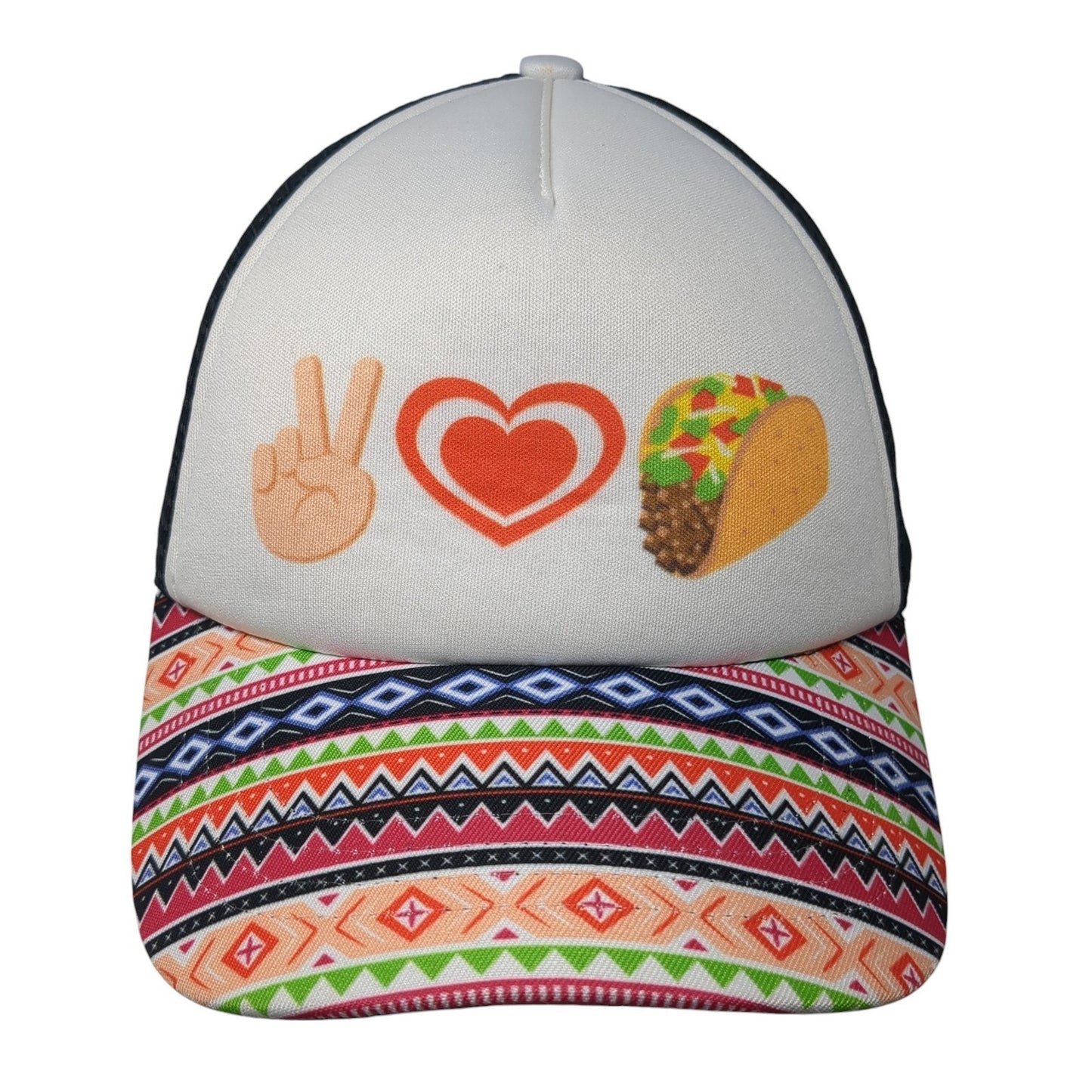 Peace Love Tacos Trucker Hat Multicolor One Size Adjustable Mesh Back Emoji One
