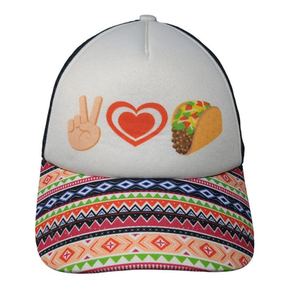 Peace Love Tacos Trucker Hat Multicolor One Size Adjustable Mesh Back Emoji One