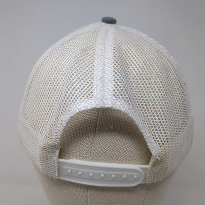 USA Flag Leather Patch Snapback Trucker Hat Gray One Size Mesh Back