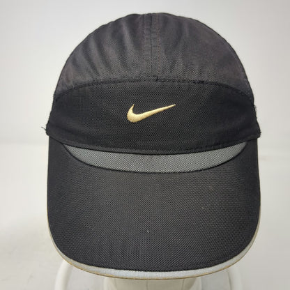 Nike Baseball Cap Black One Size Mesh Back Reflective Gold Swoosh Running Hat
