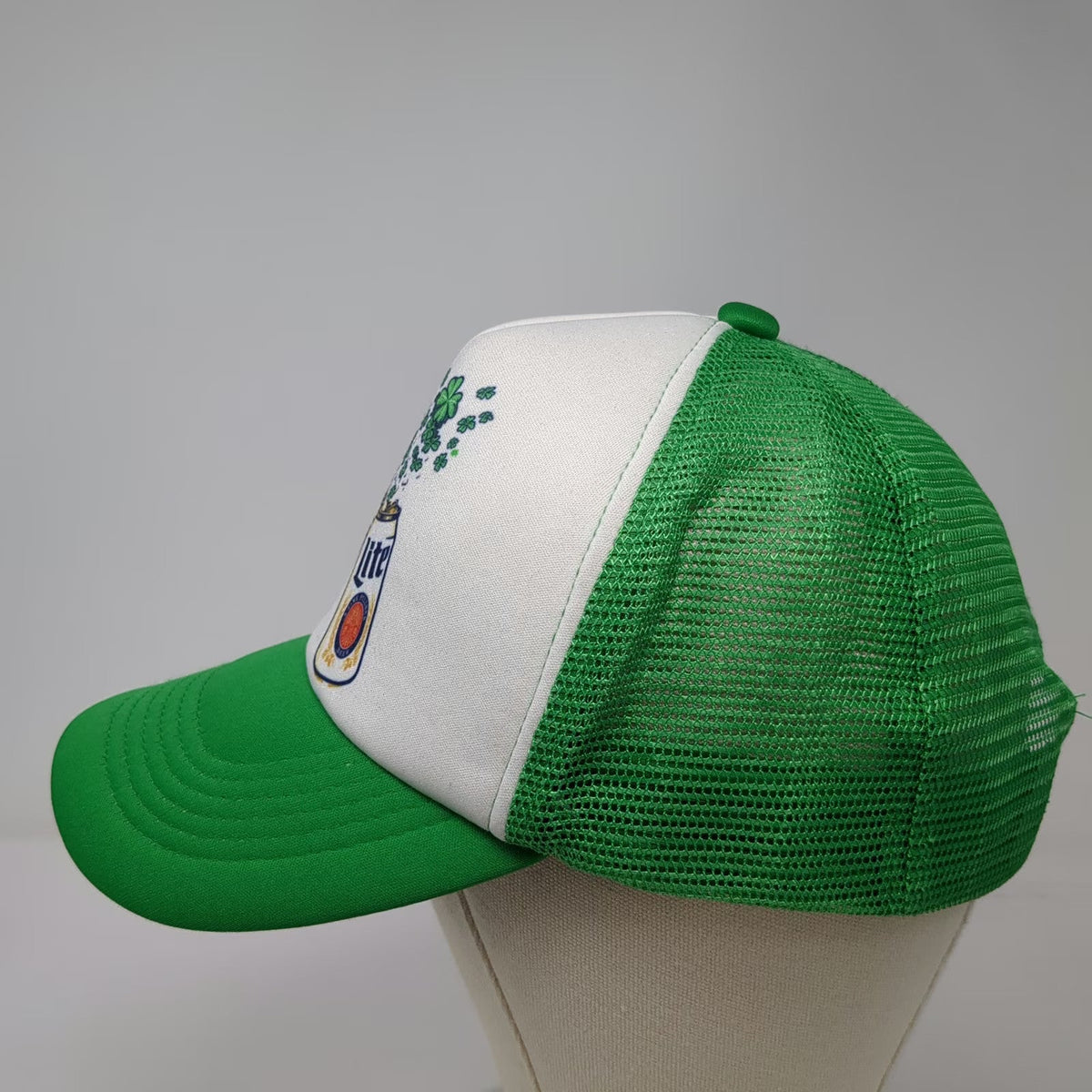 Miller Lite 5 Panel Hat Green One Size Mesh Trucker Beer St Patricks Day Clover