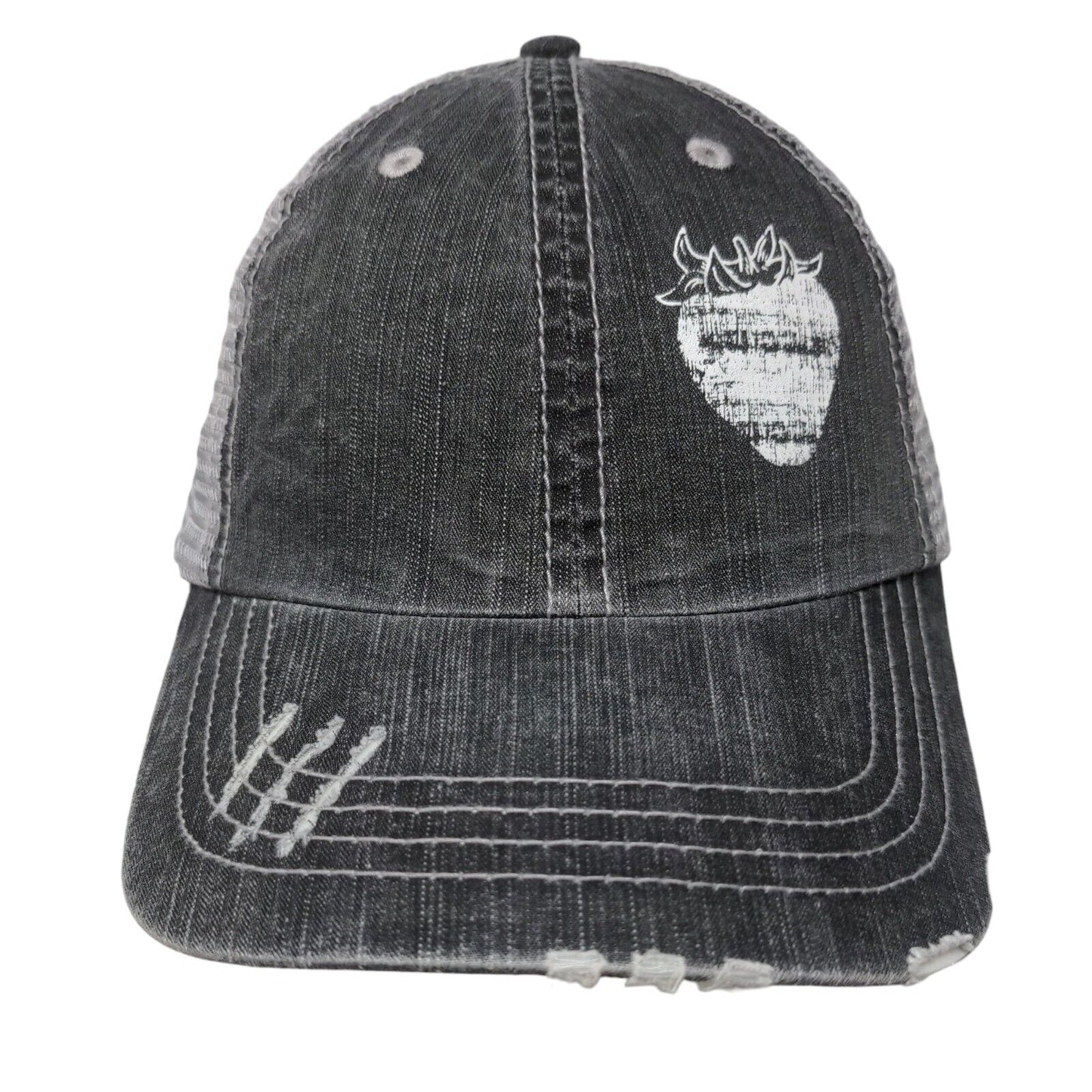 Strawberry Strapback Mesh Back Trucker Hat Gray OSFA Adjustable HG