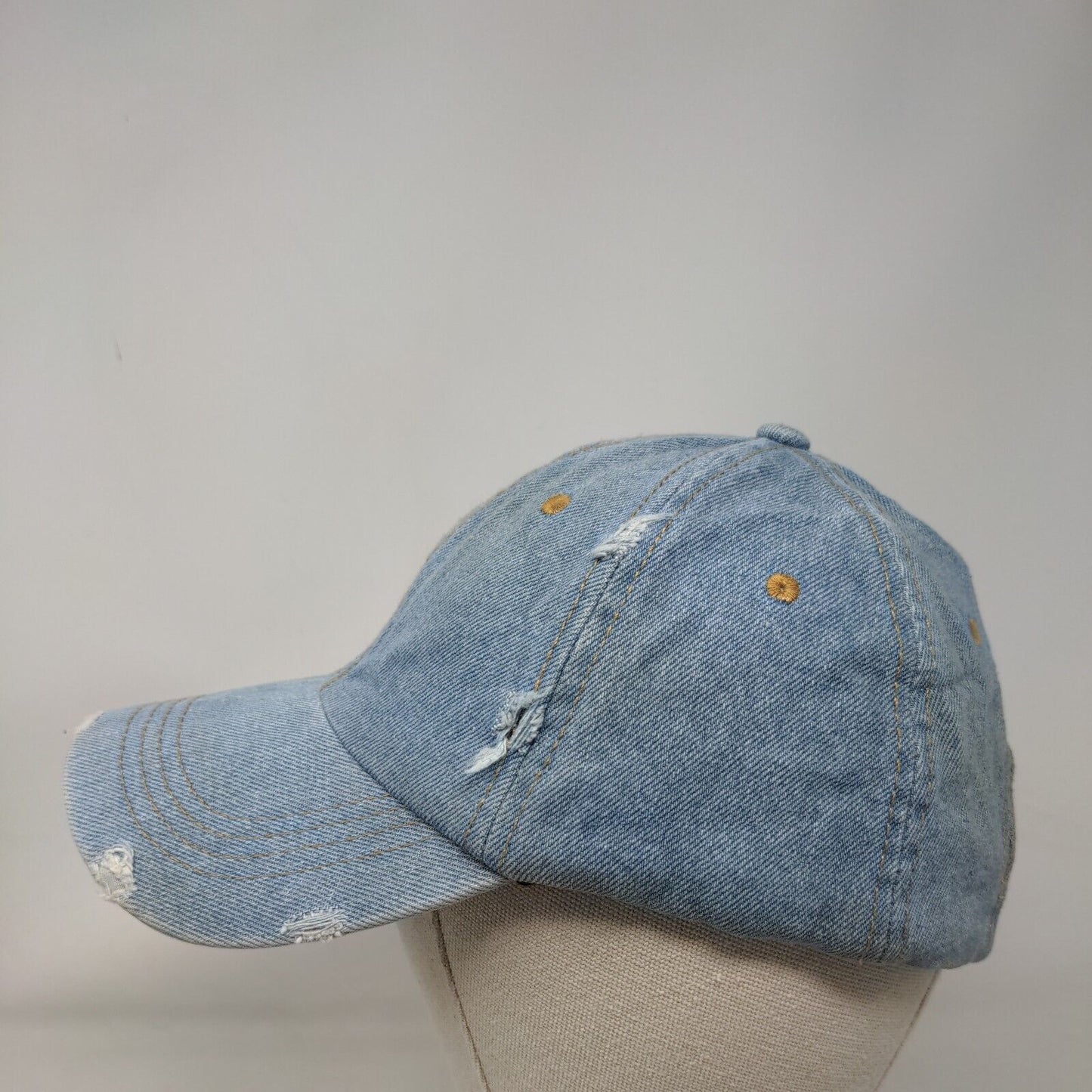 David & Young Strapback Hat Blue OSFM Adjustable Distressed Blank 6 Panel
