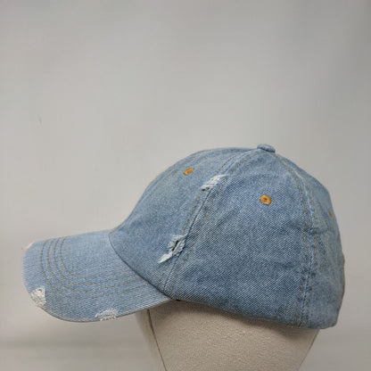 David & Young Strapback Hat Blue OSFM Adjustable Distressed Blank 6 Panel