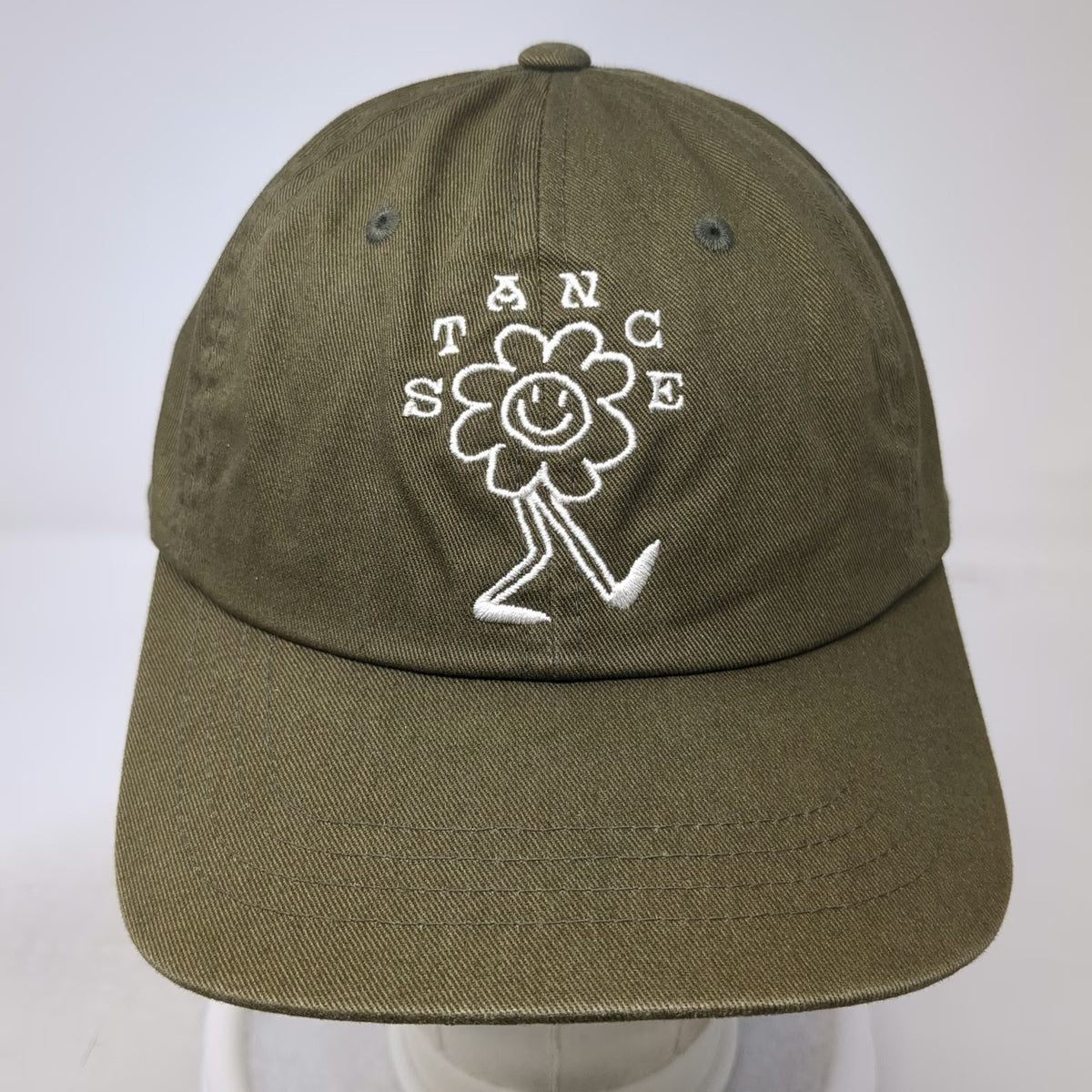 Stance Baseball Cap Green One Size Slideback Embroidered Flower Smiley Hat