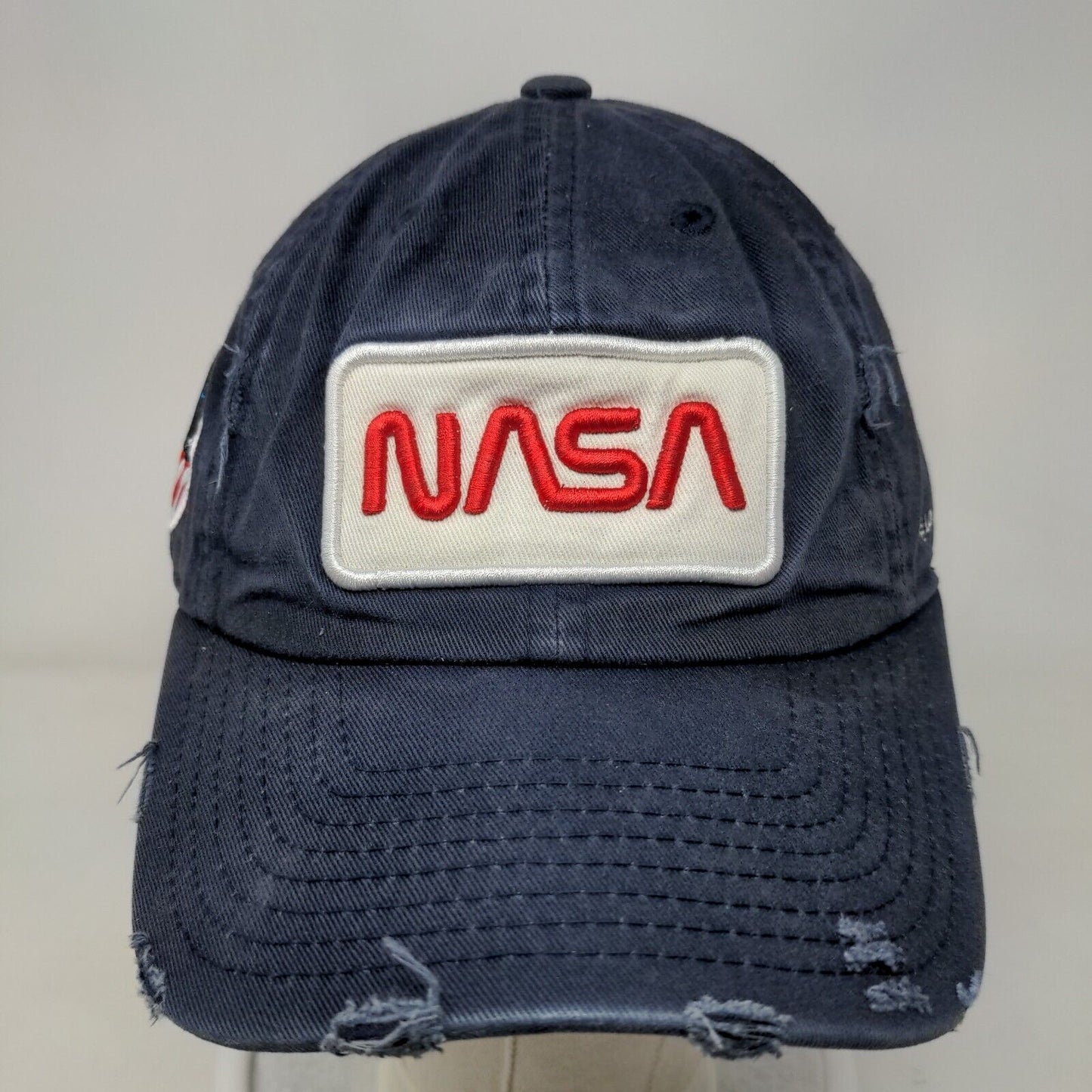 NASA Slideback Hat Blue One Size Adjustable Embroidered Distressed 6 Panel