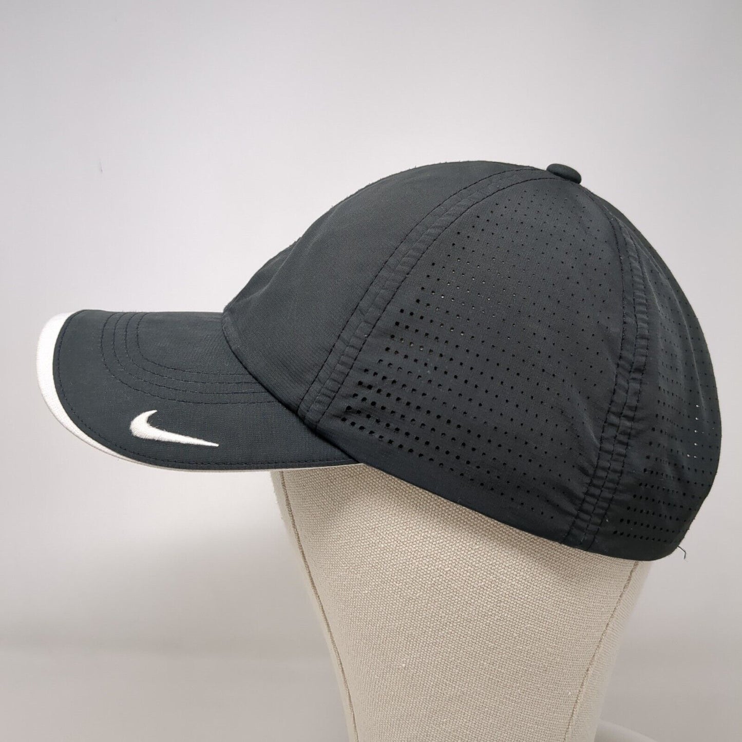 Nike Golf Strapback Hat Black OSFA Laser Cut Embroidered Swoosh
