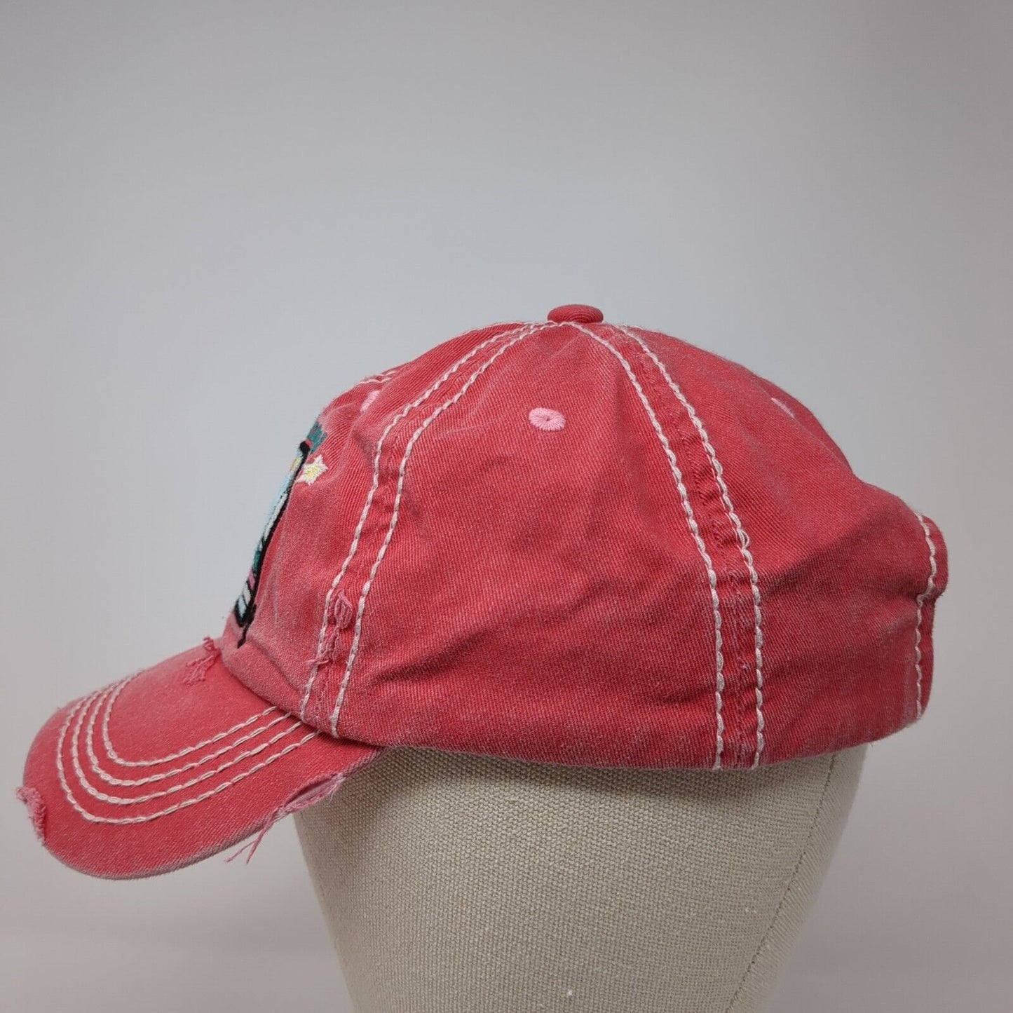 Happy Camper Strapback Hat Pink One Size Adjustable Distressed KB ETHOS Vintage