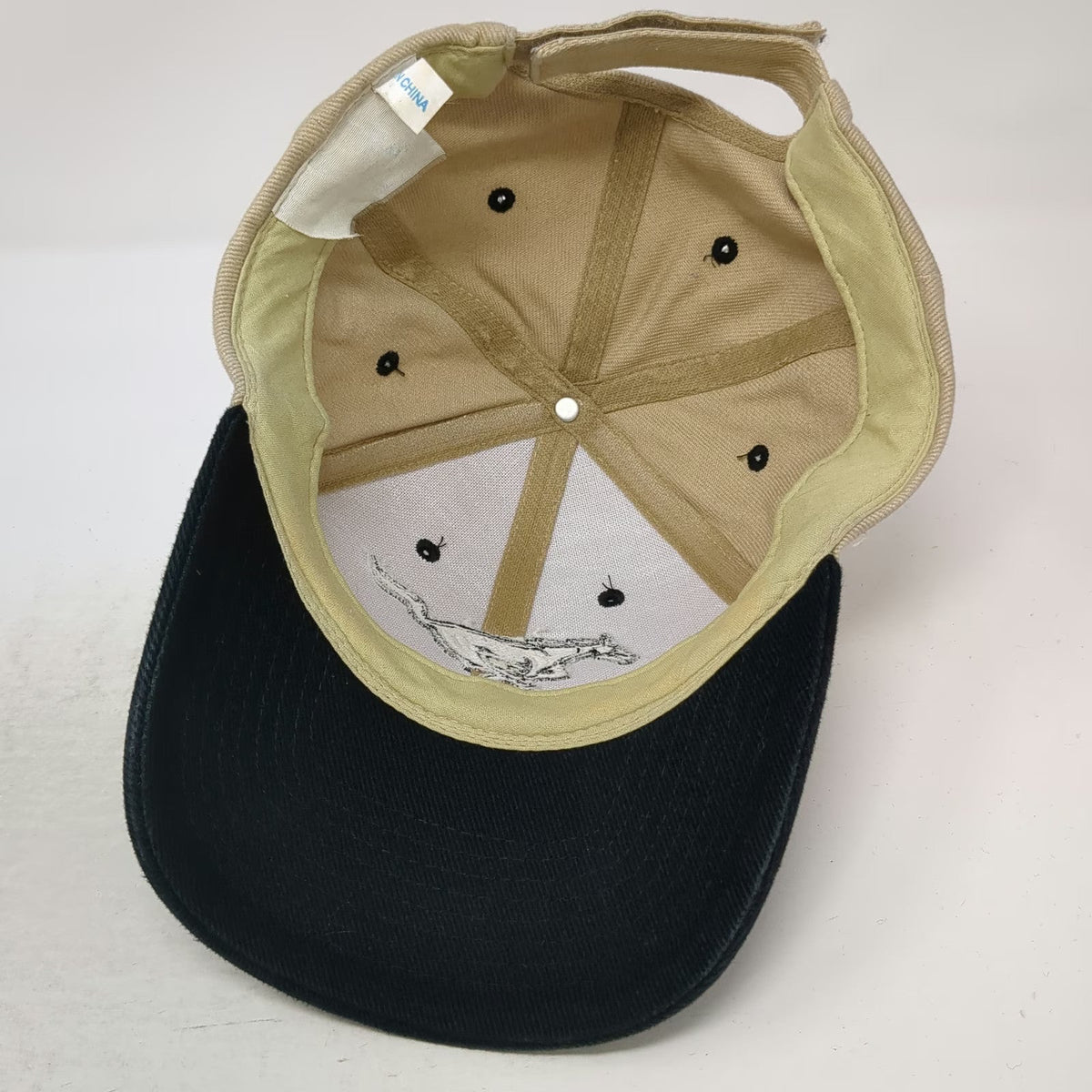 Mustang Baseball Cap Beige Black One Size Strapback Embroidered Horse Logo Hat