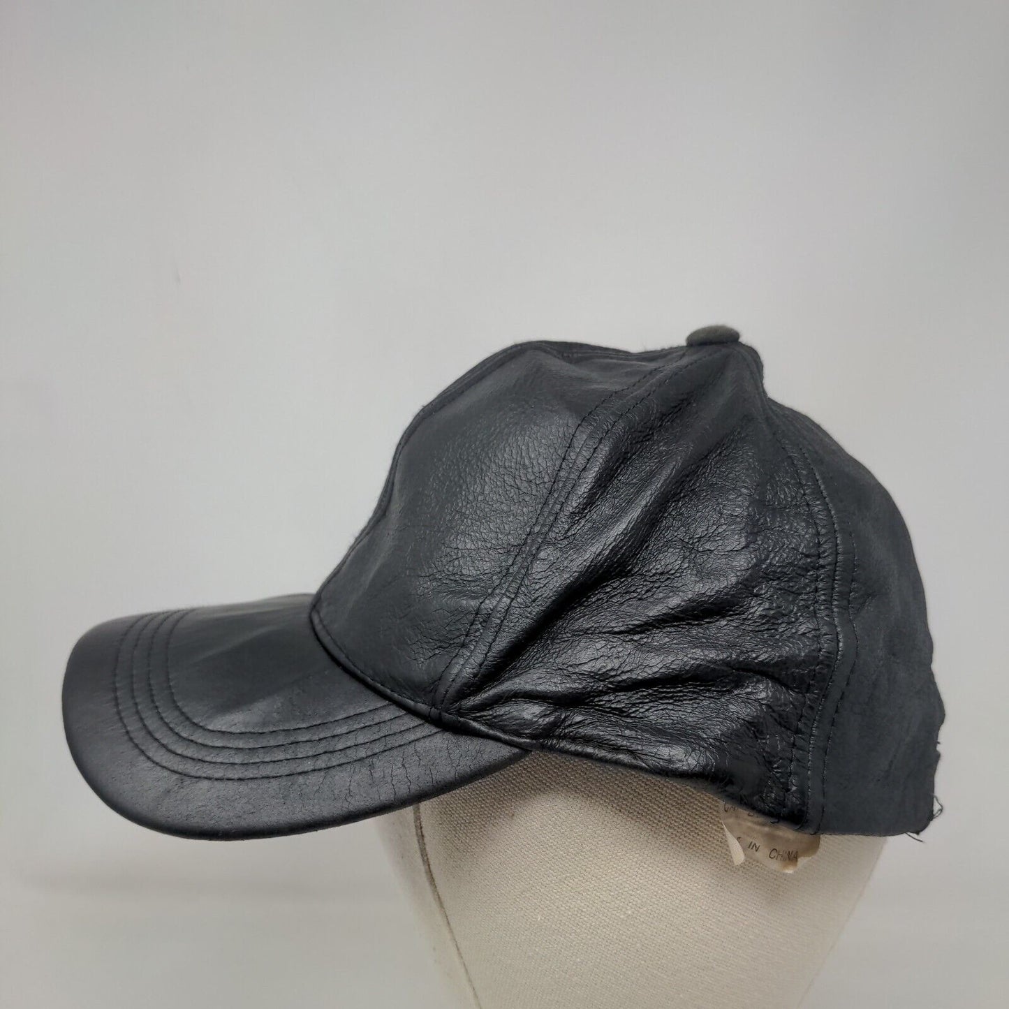 Cap By Bee Strapback Hat Black OSFA Adjustable Genuine Leather Blank