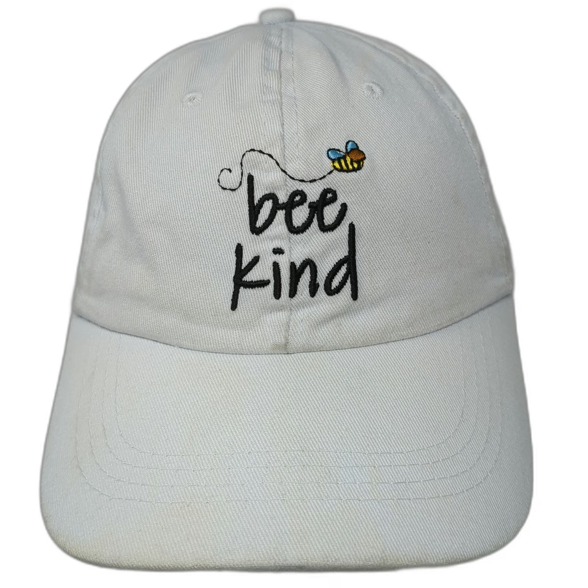 Baseball Cap White One Size Bee Kind Embroidered Honey Bee Nature Slideback Hat