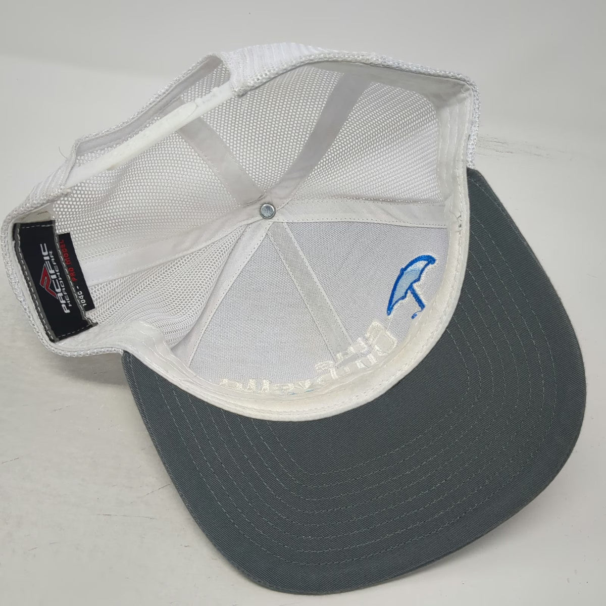 Pacific Headwear Trucker Hat Gray White OSFM Blue Umbrella Waterproofing Mesh
