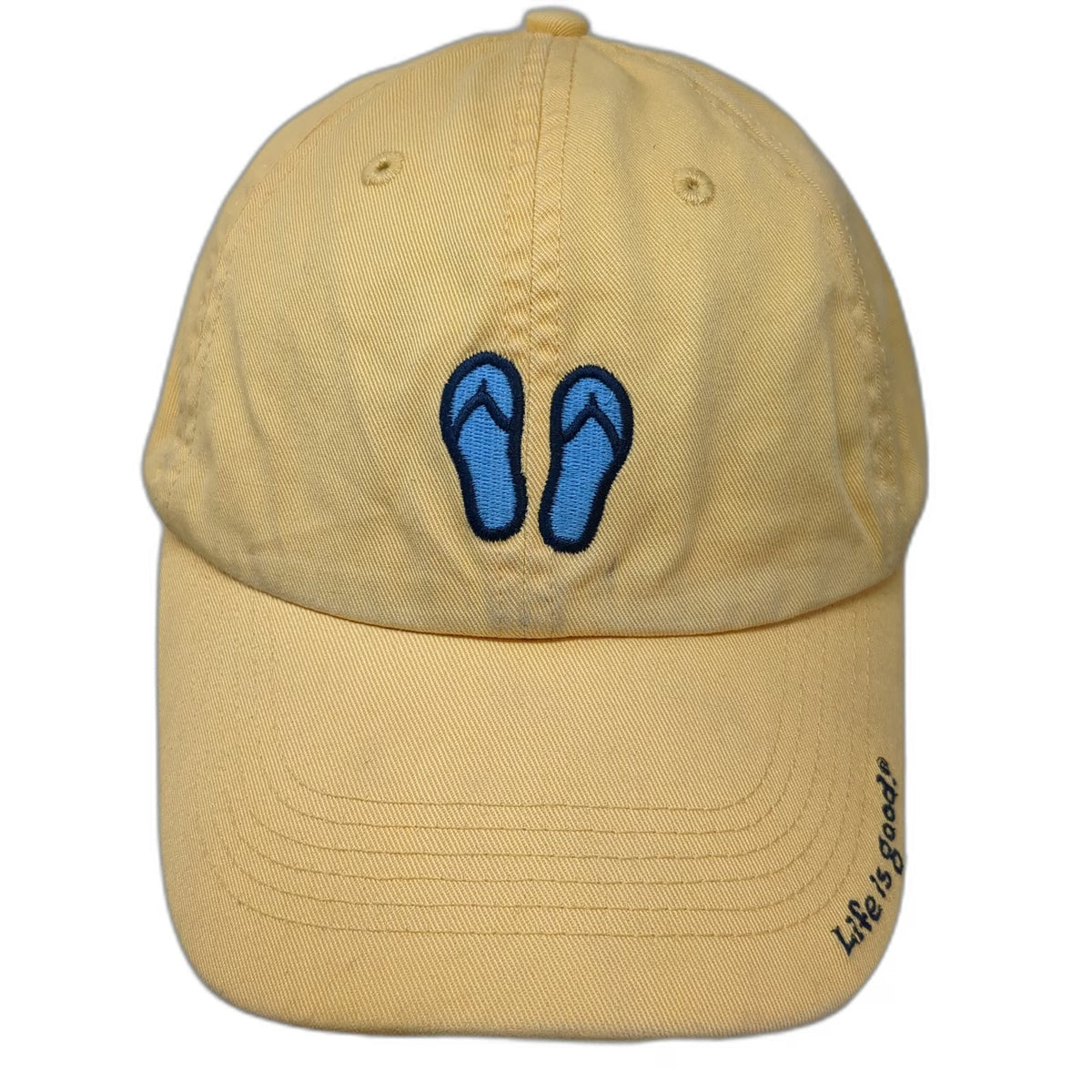 Life is Good Baseball Cap Yellow One Size Flip Flops Embroidered Cotton Hat