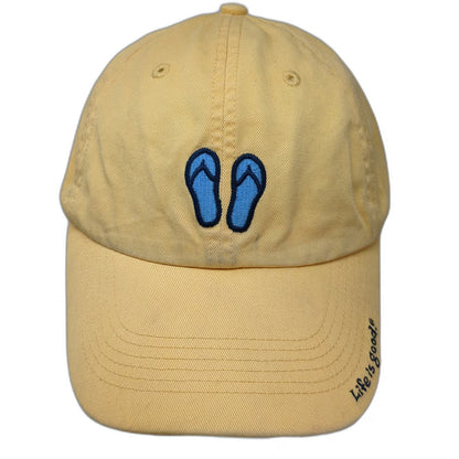Life is Good Baseball Cap Yellow One Size Flip Flops Embroidered Cotton Hat