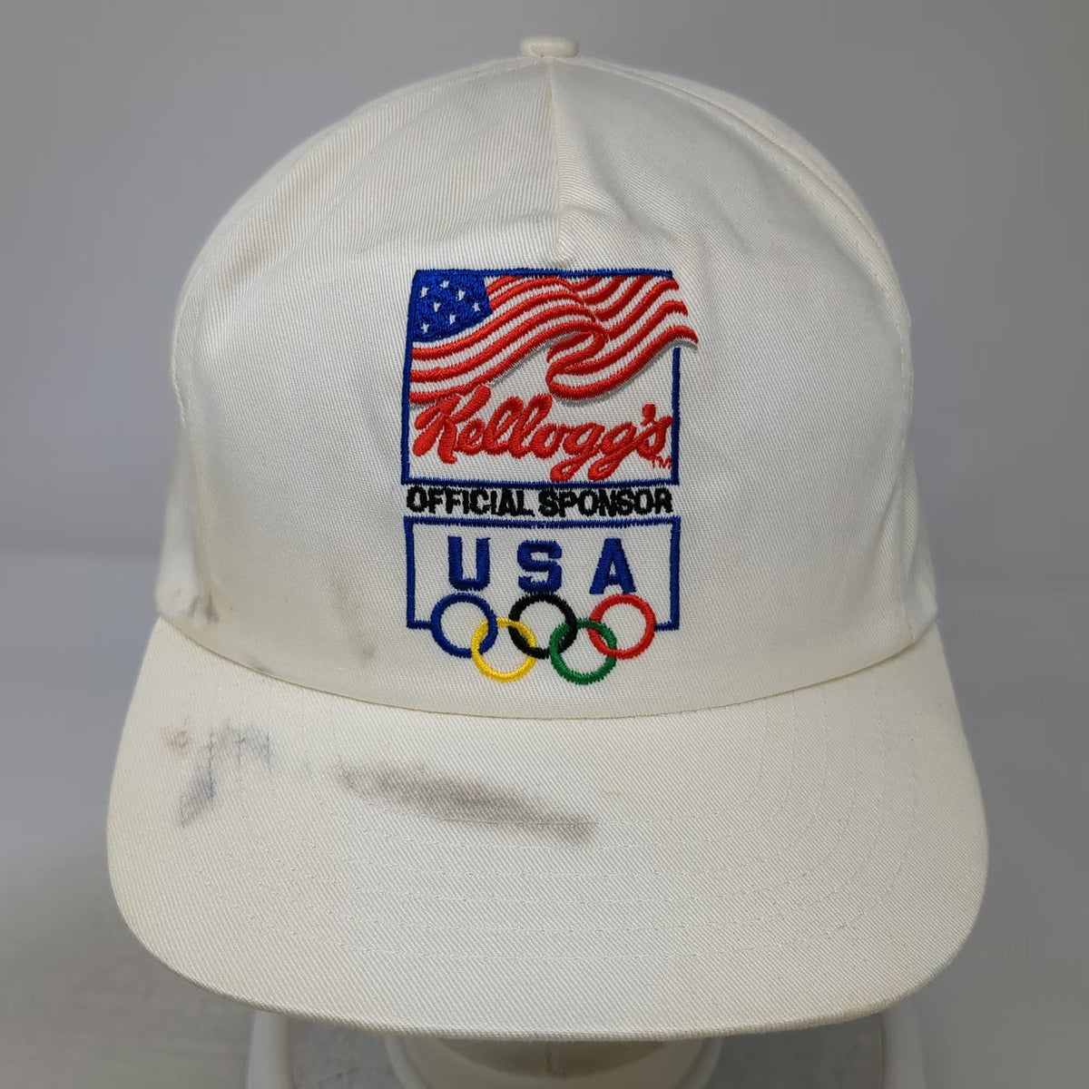 Kellogg's 5 Panel White Hat OSFM Snapback 1992 USA Olympic Team Sponsor Rings