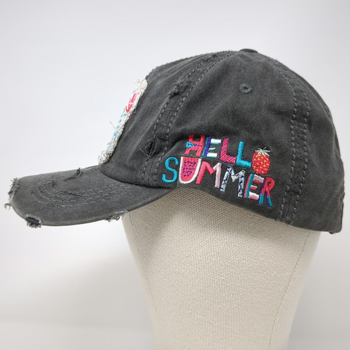 4350 District Baseball Cap Gray One Size Distressed Pineapple Hello Summer Hat