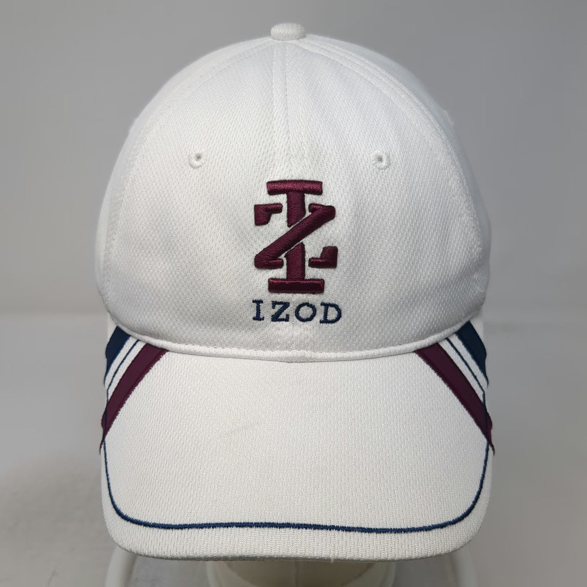 IZOD Baseball Cap White One Size Performance Polyester Striped Fitted Golf Logo