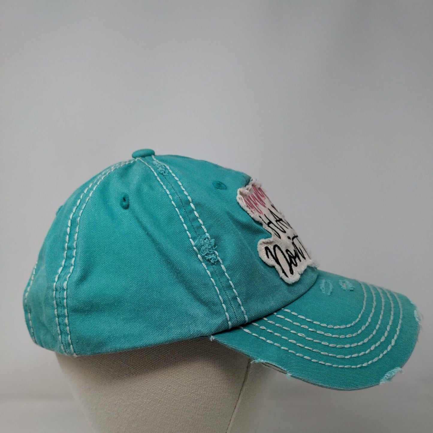 Mama Hair Don't Care Strapback Hat Bluish-Green One Size Kbethos Vintage