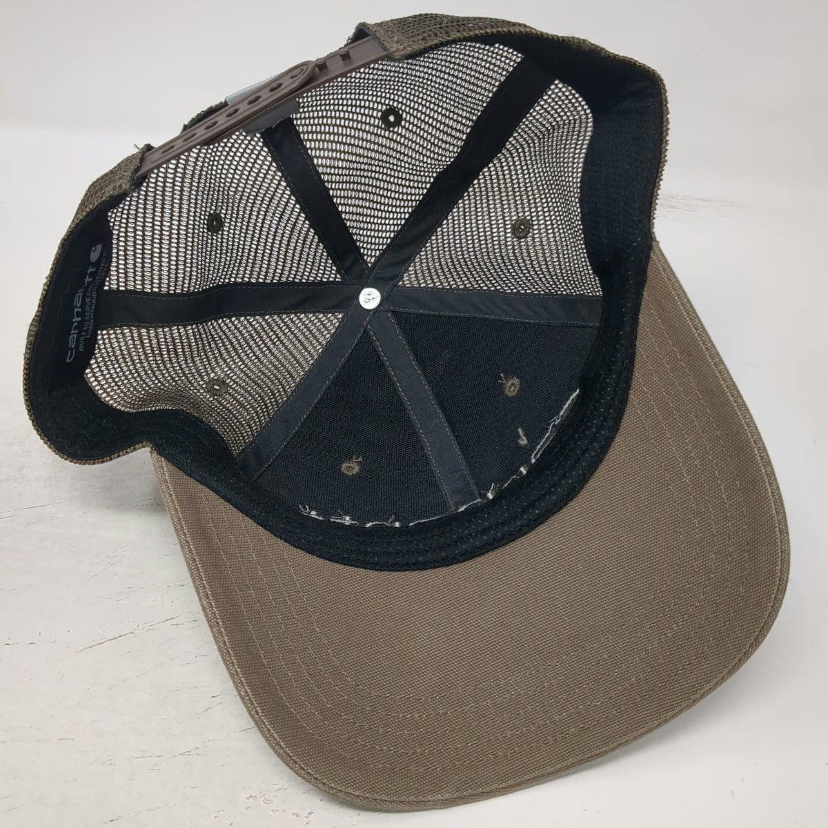 Carhartt Trucker Hat Brown One Size Mesh Snapback Embroidered Logo Workwear Cap