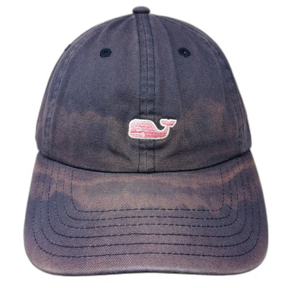 Vineyard Vines Baseball Cap Blue One Size Leather Strapback Hat Whale Logo