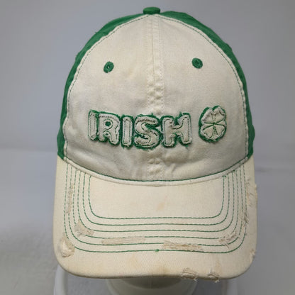 Falcon Baseball Cap White Green One Size Distressed Irish Shamrock Frayed Hat
