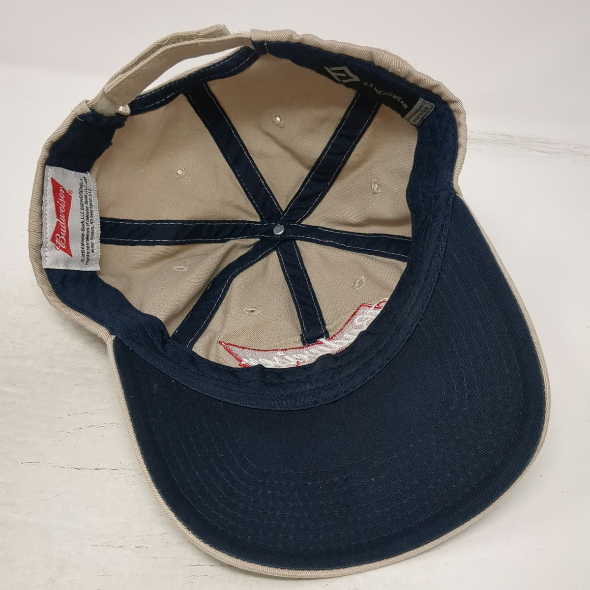 H3 Headwear Baseball Cap Beige One Size Red White Blue Strapback Hat Budweiser