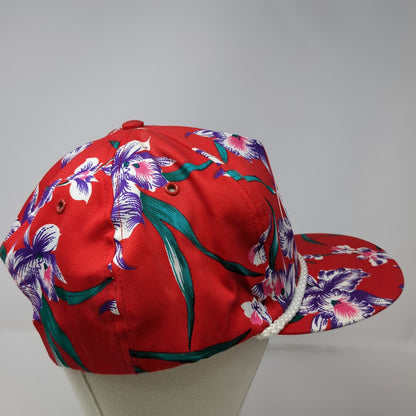 Peterbilt 5 Panel Red One Size Floral Hibiscus Rope Snapback Logo Embroidery Hat