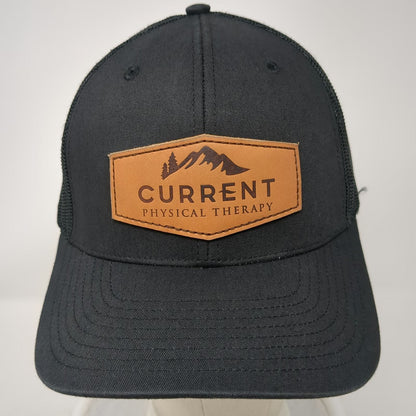 Richardson Trucker Hat Black One Size Mesh Snapback Leather Patch Mountains