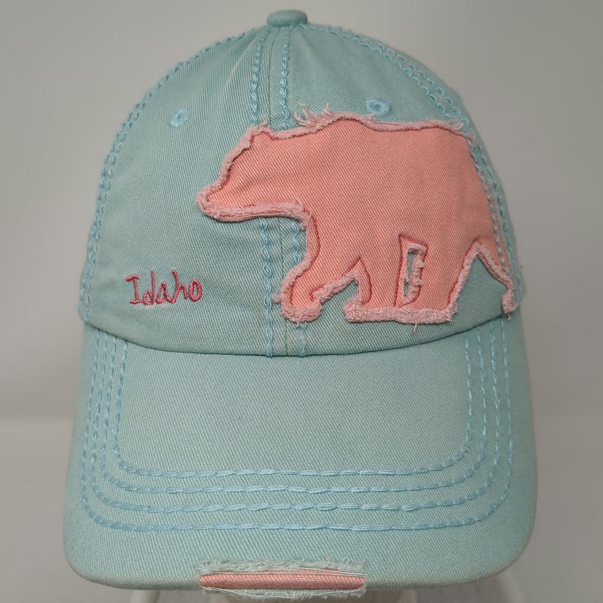 Robin Ruth Idaho Blue Baseball Cap One Size Bear Patch Distressed Strapback Hat