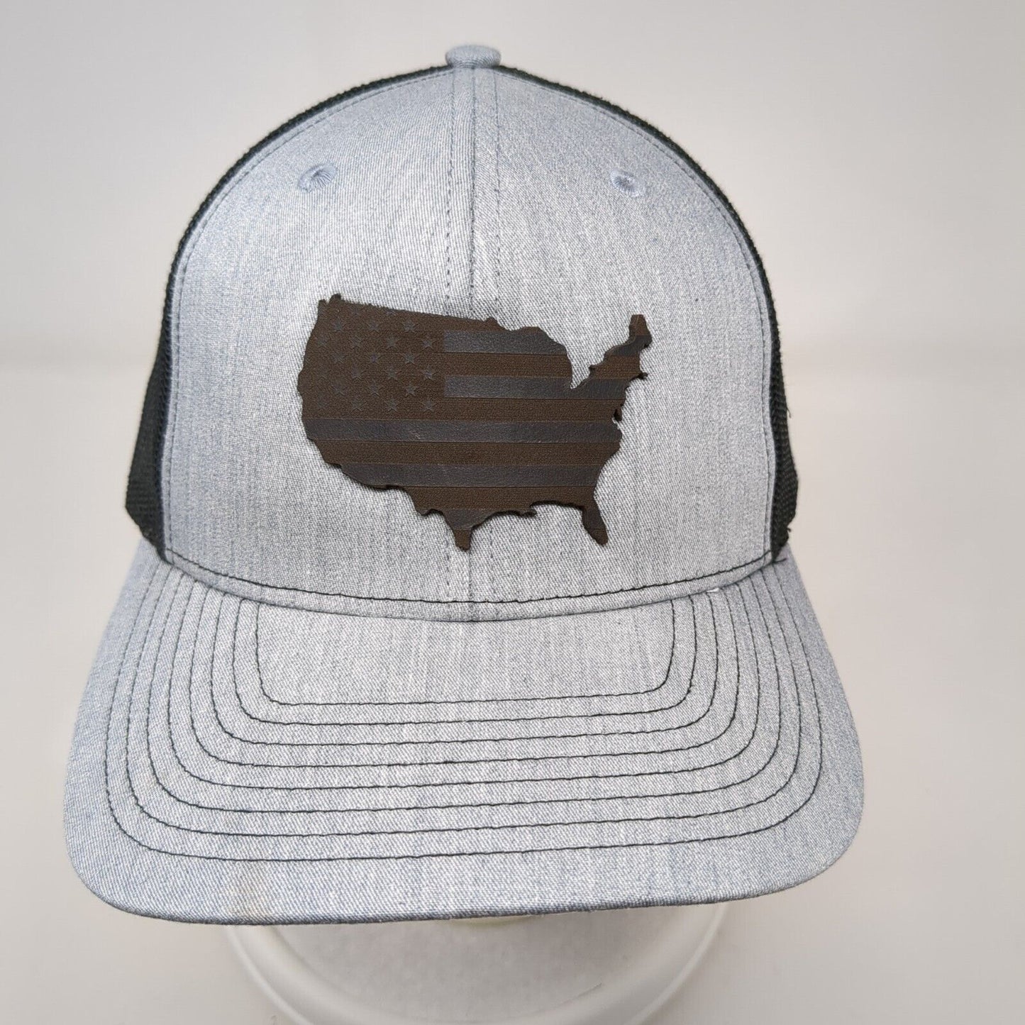 American Flag Snapback Trucker Hat Gray One Size Adjustable Mesh Back Richardson