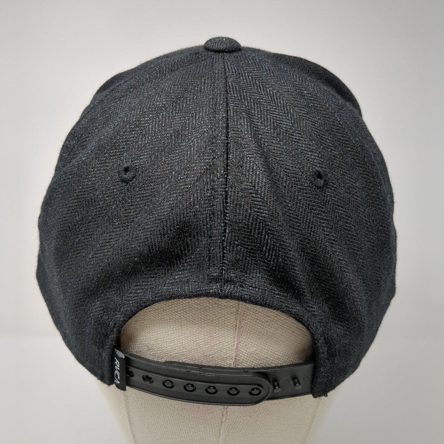 RVCA Leather Patch Snapback Hat Black One Size Adjustable Flat Bill