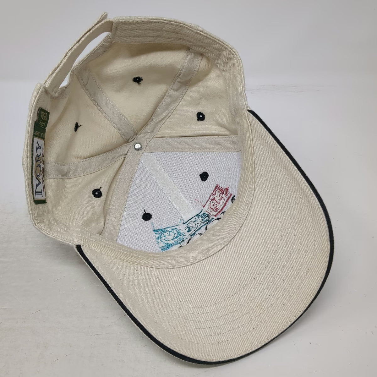 Ivory Baseball Cap Beige One Size Moon Leaf Embroidery Cotton Strapback Hat