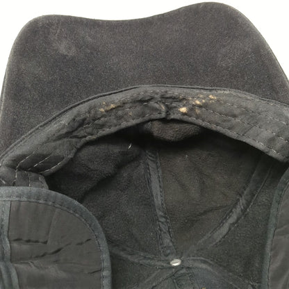Black One Size Baseball Cap Ear Flaps Fleece Lined Quilted Nylon Slideback Hat
