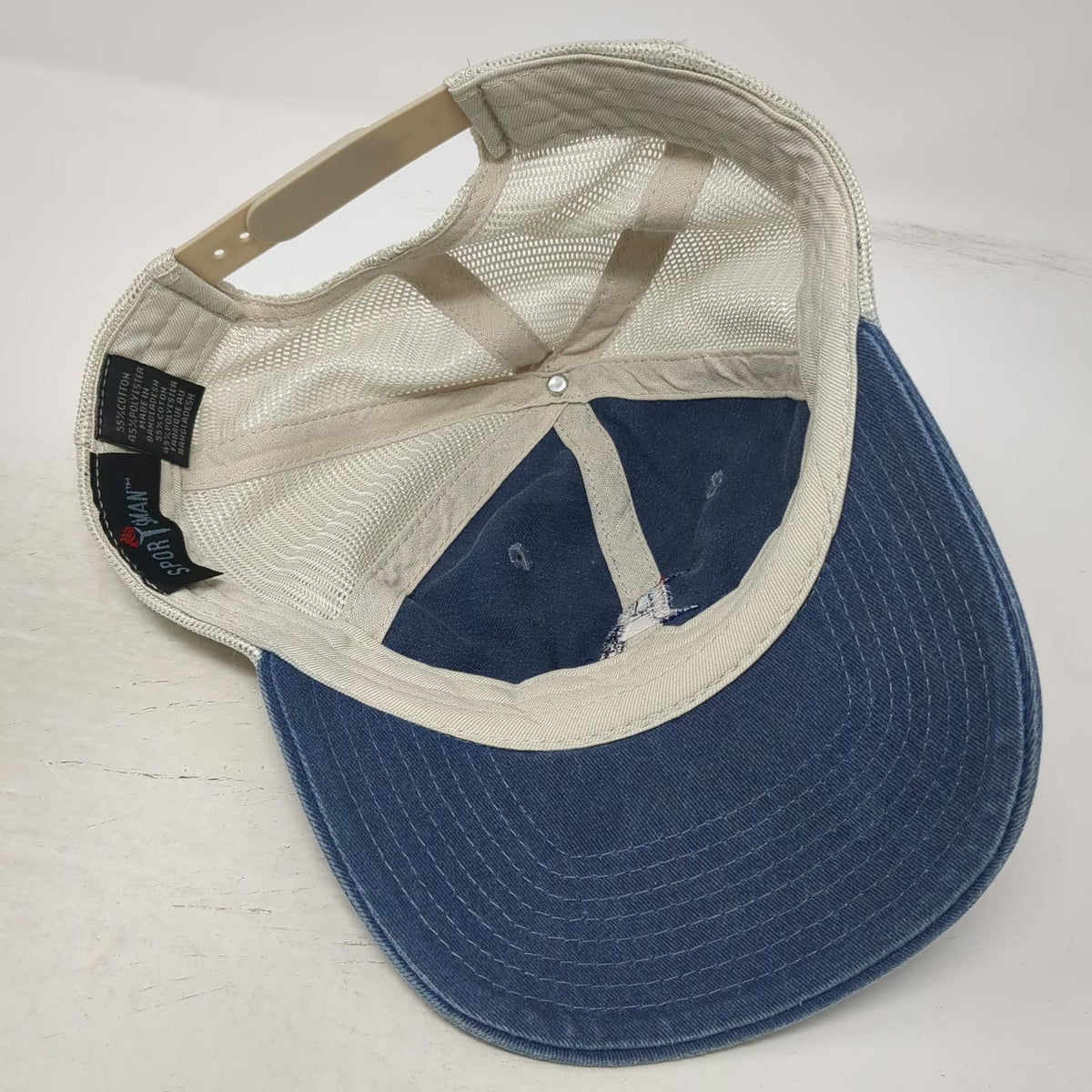 Sportman Trucker Hat Blue Beige One Size Aberondon Logo Snapback Mesh Adjustable